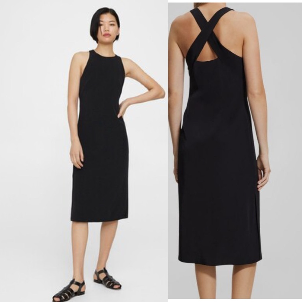 Theory Black Backless Cross-Strap Midi Dress - Picture 5 of 14